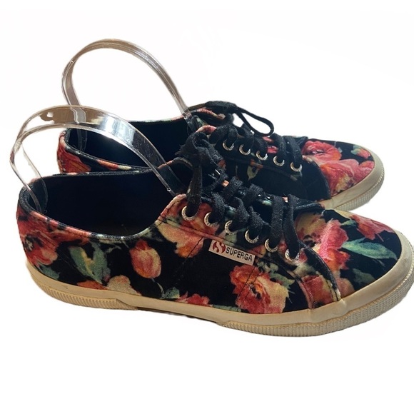 Superga Anthropologie Sneakers Floral Velvet Low Top Platform Women’s 9 1/2 - Picture 2 of 9